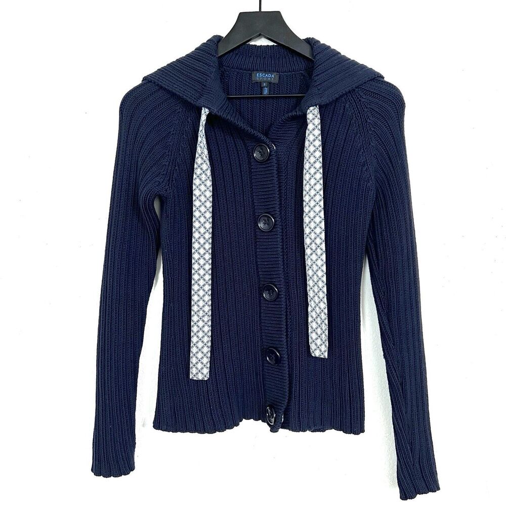 Escada Sport Cable Knit Cardigan Size Small Navy